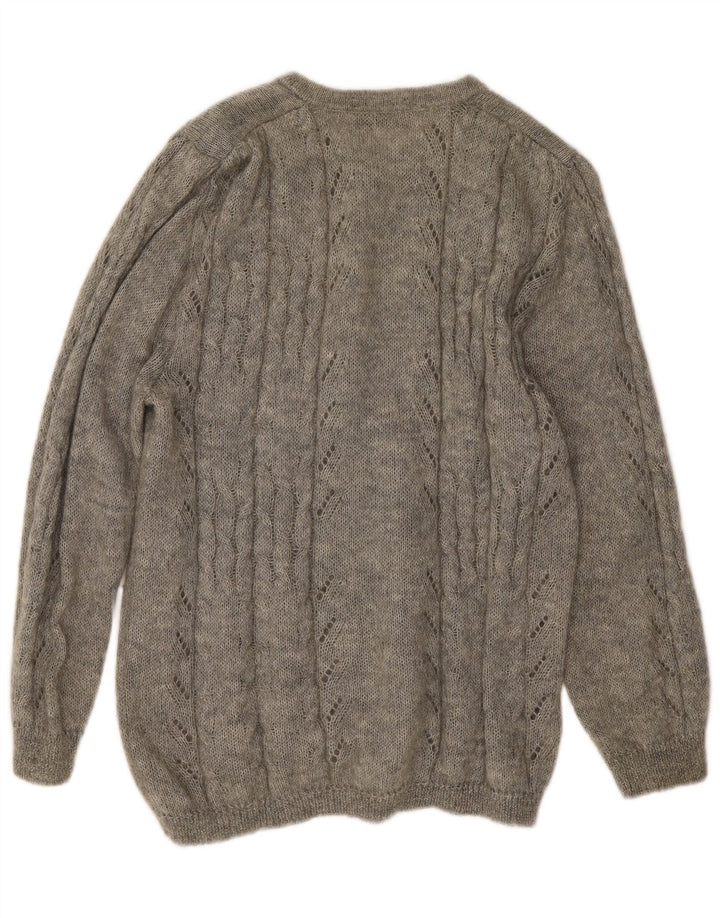 Suéter Cardigan Feminino Vintage UK 14 Cinza Médio