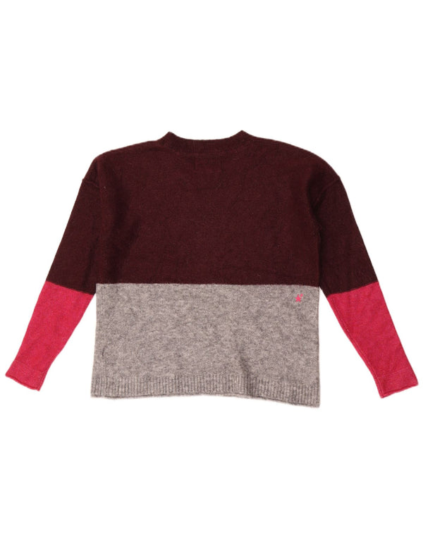 Suéter feminino branco com gola redonda e gola redonda, UK 10 pequeno Borgonha