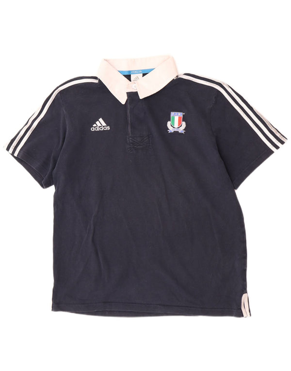 Adidas Mens Italia Rugby Polo Shirt Grande Azul Marinho Colorblock Esportes