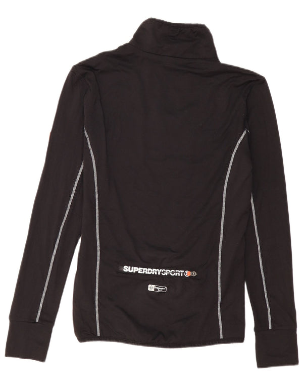 Superdry Mens Graphic Zip Neck Pullover Treino Top Médio Preto
