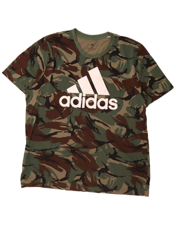 Adidas Mens Graphic T-Shirt Top XL Cáqui Algodão Camuflado