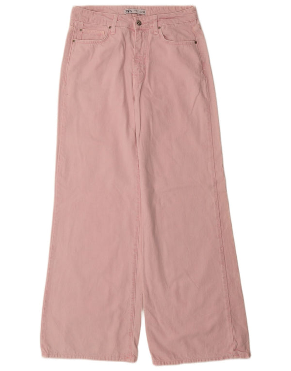 Zara Jeans feminino cintura alta com perna larga UE 38 pequeno W28 L32 algodão rosa