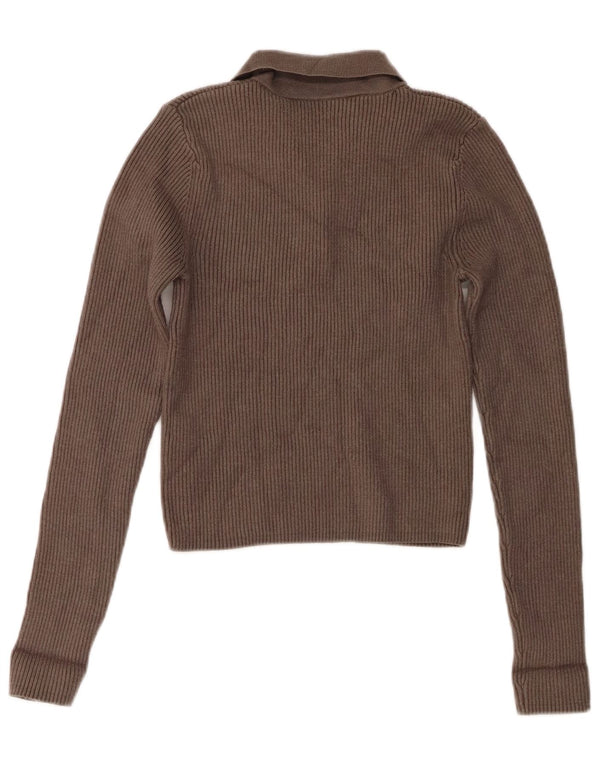 Suéter feminino Zara com gola polo e viscose cinza médio UK 12