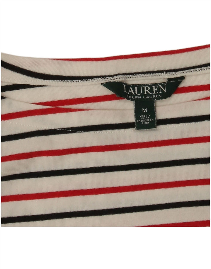 Ralph Lauren Top feminino manga 3/4 Reino Unido 12 listrado branco médio