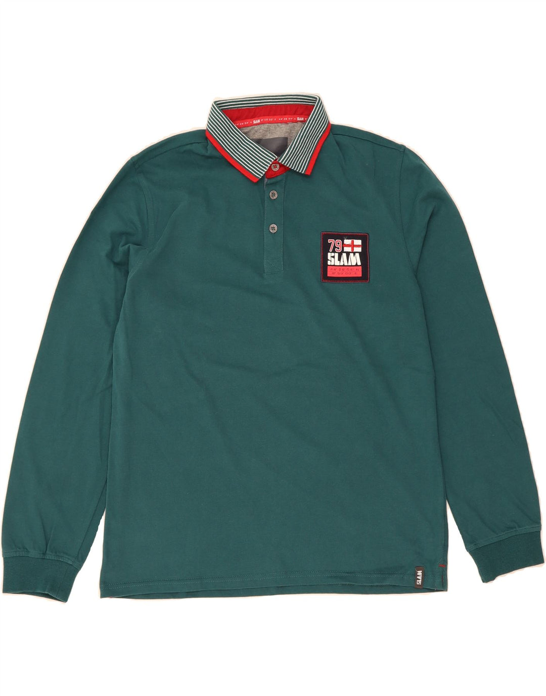 SLAM Mens Regular Fit Long Sleeve Polo Shirt XL Green Cotton Vintage Slam and Second-Hand Slam from Messina Hembry 
