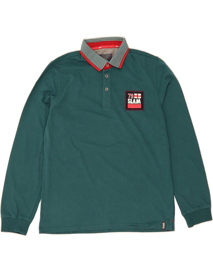 SLAM Mens Regular Fit Long Sleeve Polo Shirt XL Green Cotton Vintage Slam and Second-Hand Slam from Messina Hembry 