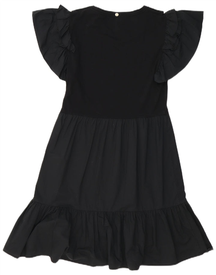 Liu Jo Vestido feminino evasê Reino Unido 12 algodão preto médio