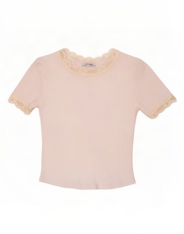 Zara Womens Trafaluc Crop Blusa Top Reino Unido 12 Médio Branco