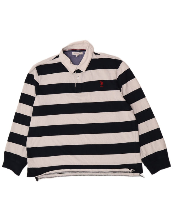 US Polo Assn. Camisa polo masculina de rugby de manga comprida 2XL listrada azul marinho