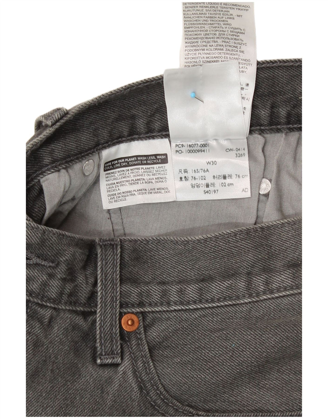 Shorts jeans feminino Levi's 501 W30 cinza médio