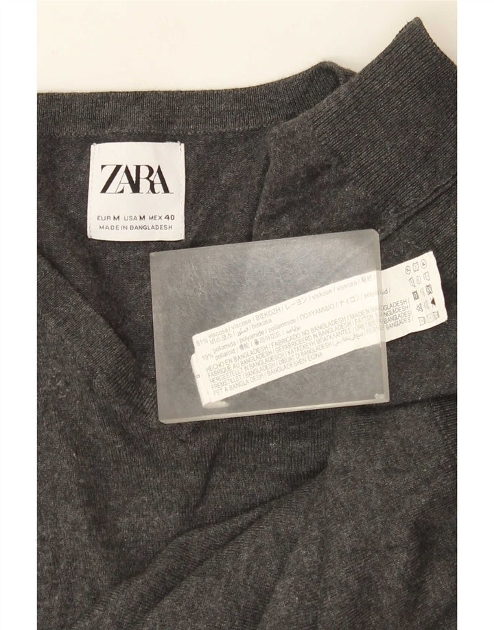 Zara Suéter masculino com decote em V, viscose cinza médio