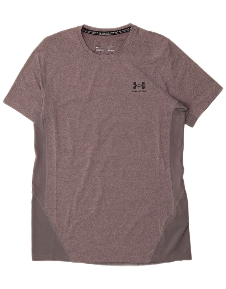 Camiseta masculina Under Armour Heat Gear Top cinza médio manchado de poliéster