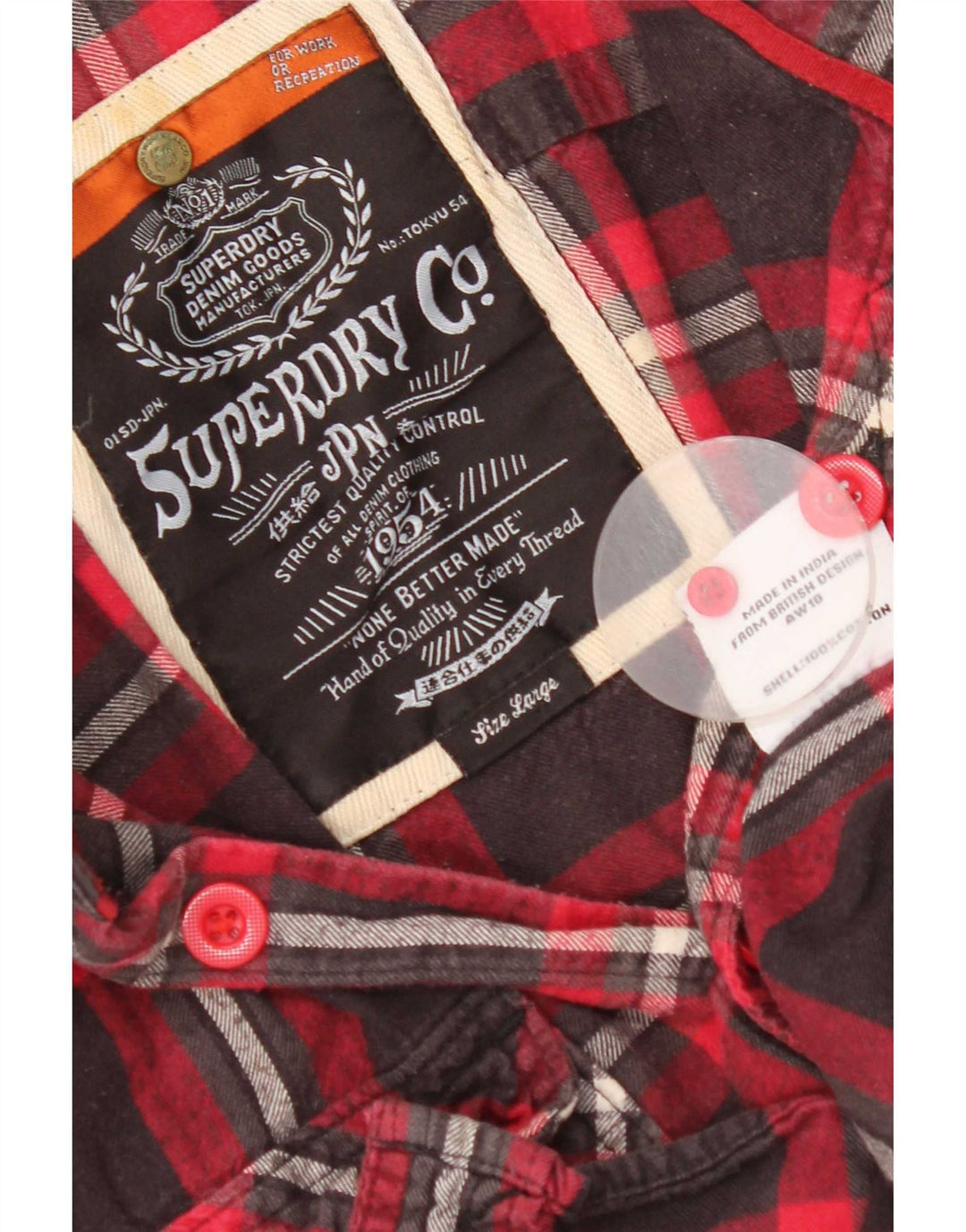 Camisa masculina de flanela Superdry grande algodão xadrez vermelho