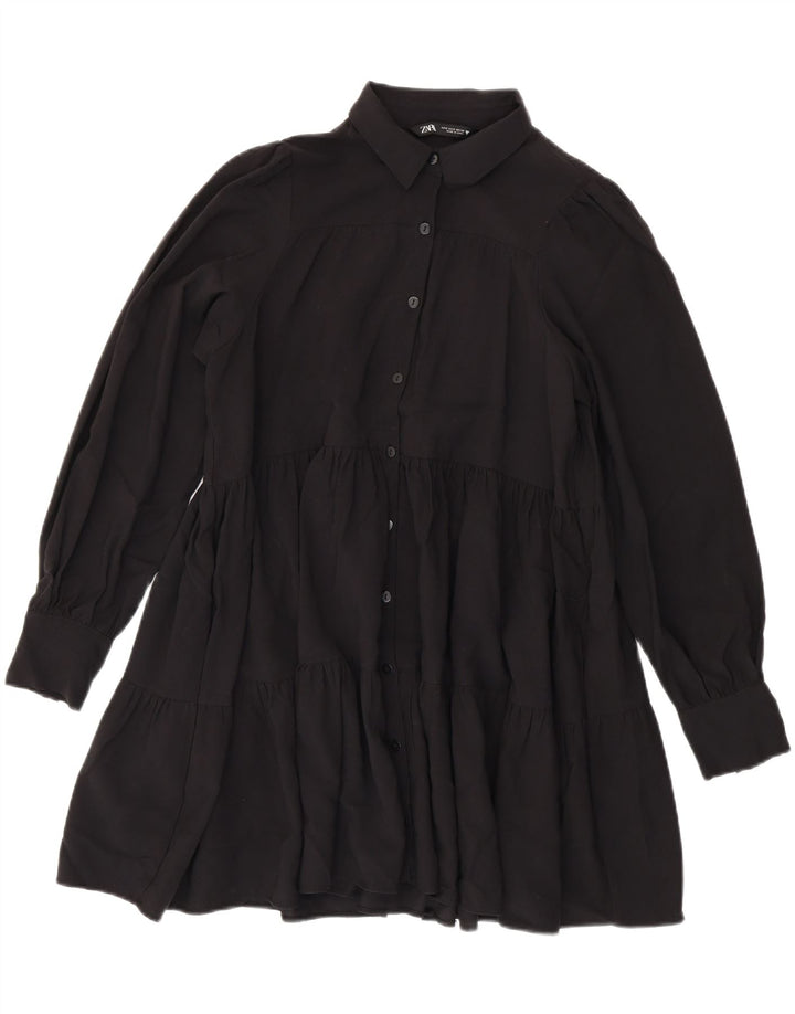 Zara Vestido feminino oversized em camadas Reino Unido 10 pequeno preto viscose