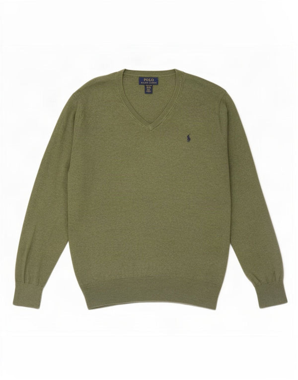 Polo Ralph Lauren Suéter masculino com decote em V 15-16 anos XL Verde