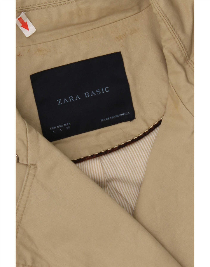 Zara Womens Trench Coat UK 16 Grande Algodão Bege