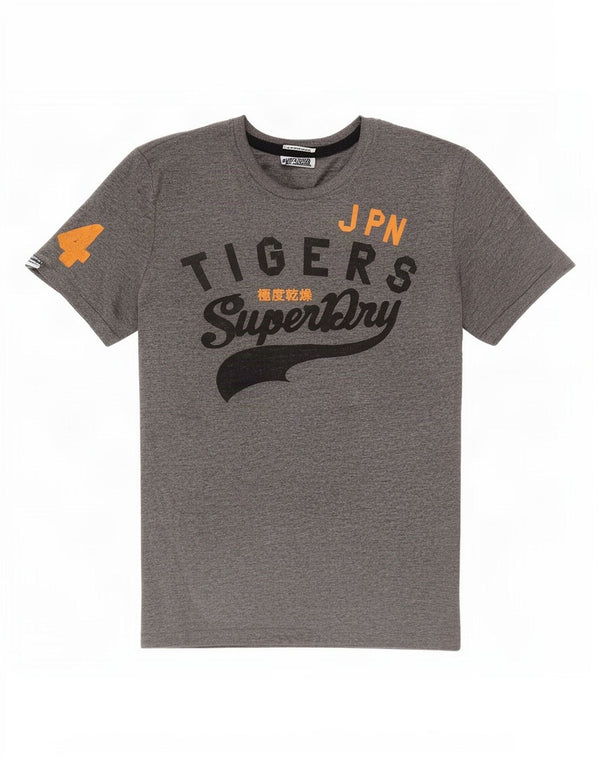 Camiseta gráfica masculina Superdry Top XL algodão manchado cinza