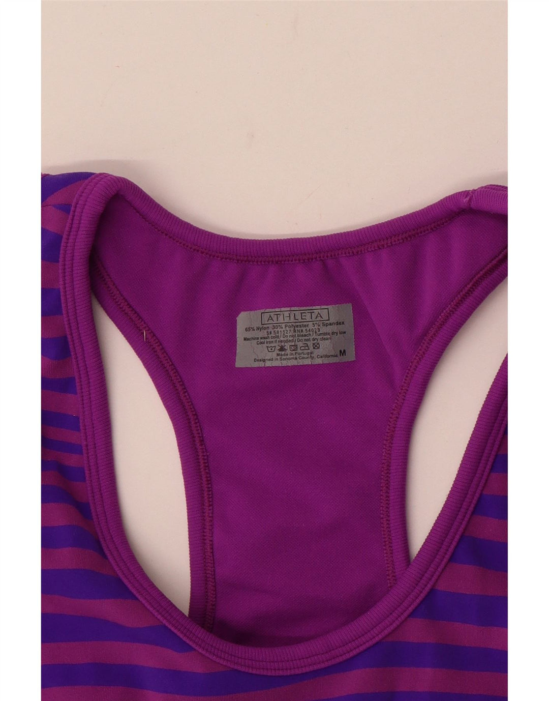 Colete feminino Athleta UK 12 nylon listrado roxo médio