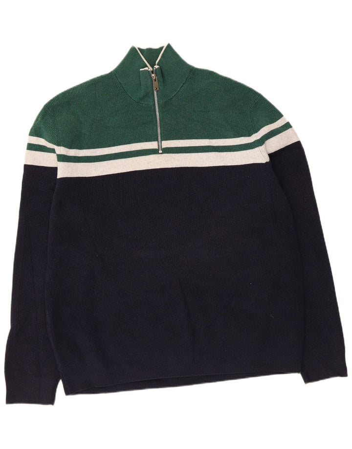 Suéter masculino Marks & Spencer com zíper e gola XL em bloco colorido azul marinho