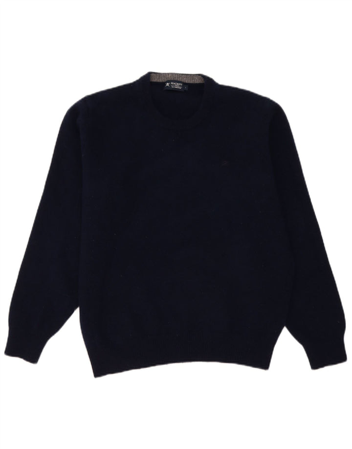 Suéter feminino Hackett com gola redonda Reino Unido 16 grande lã de cordeiro azul marinho