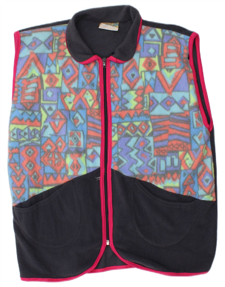 Vintage Mens Fleece Gilet UK 40 Grande Poliéster Geométrico Multicolorido