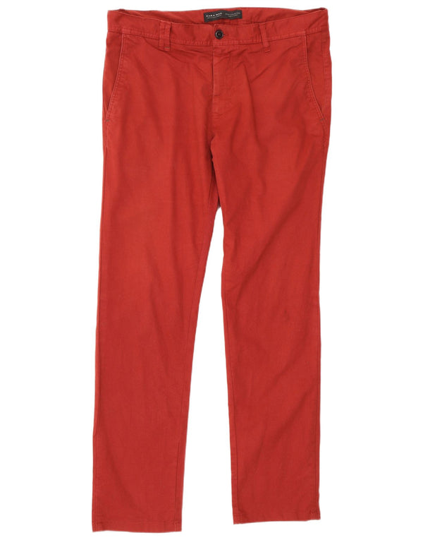Zara Mens Slim Chino Calças EU 46 XL W36 L32 Algodão Borgonha