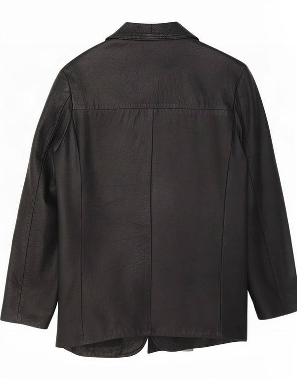 Jaqueta Blazer Masculina Vintage de Couro com 2 Botões Reino Unido 38 Médio Preto