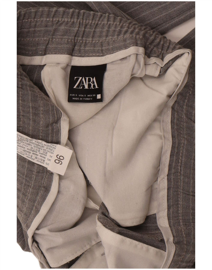 Zara Mens Slim Chino Calças Pequenas W29 L30 Cinza Listrado Poliéster