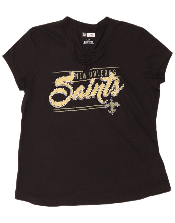 Camiseta feminina New Orleans Saints da NFL com estampa gráfica UK 16 grande algodão preto