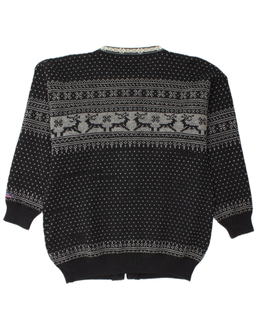 Suéter cardigã masculino Norwool médio preto Fair Isle New Wool