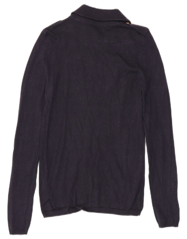 Suéter feminino Zara com zíper e gola alta Reino Unido 12 médio azul marinho viscose