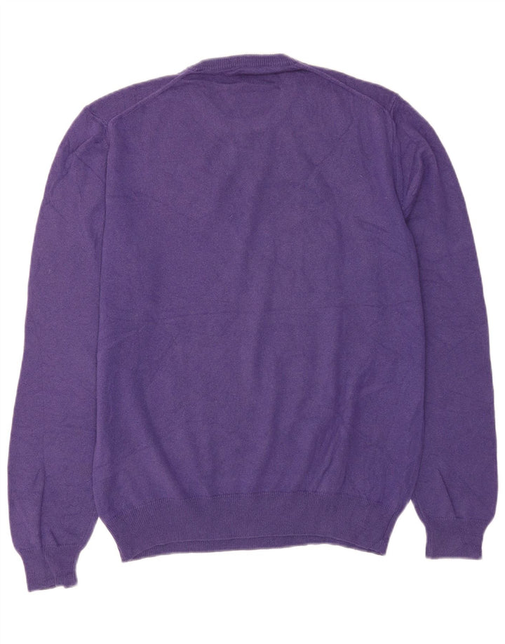 Suéter vintage masculino com gola redonda, caxemira roxa média