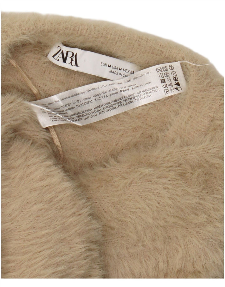 Suéter cardigã feminino Zara UK 14 nylon bege médio