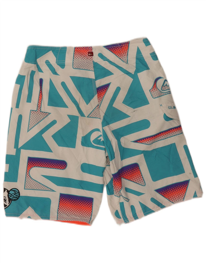 Quiksilver Mens Graphic Natação Shorts Médio Poliéster Geométrico Branco