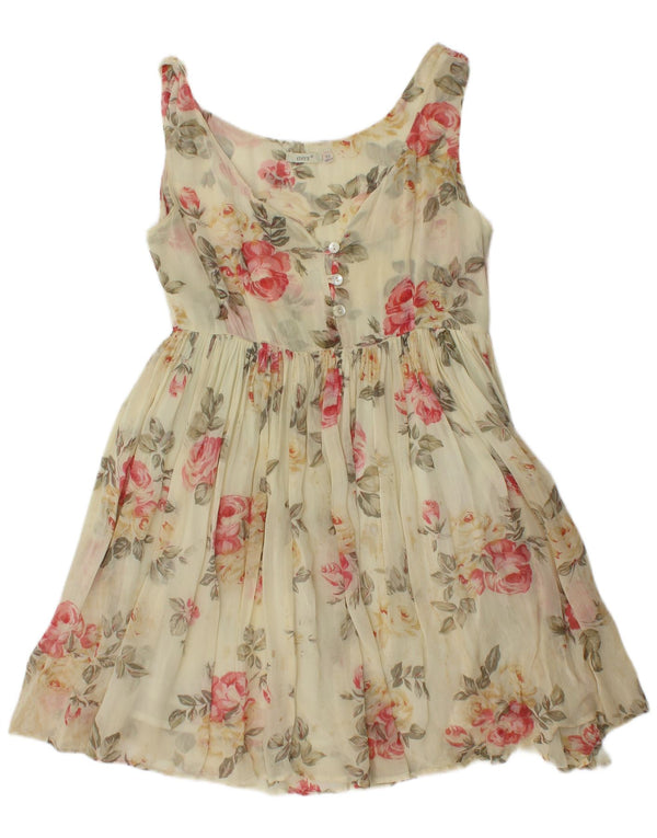 Vestido feminino Onyx sem mangas evasê UK 12 médio off white floral