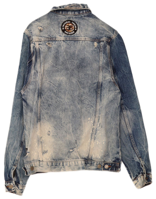 Jaqueta jeans masculina vintage desgastada Reino Unido 38 algodão azul médio