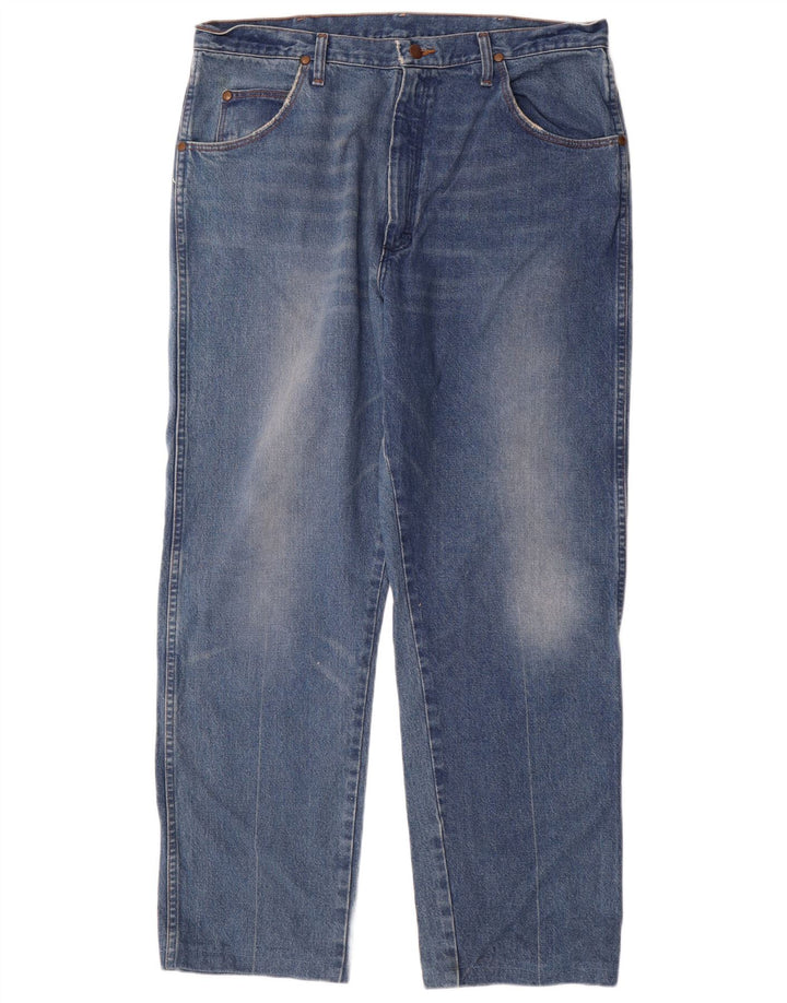 Wrangler Mens Straight Jeans W38 L30 Azul Algodão