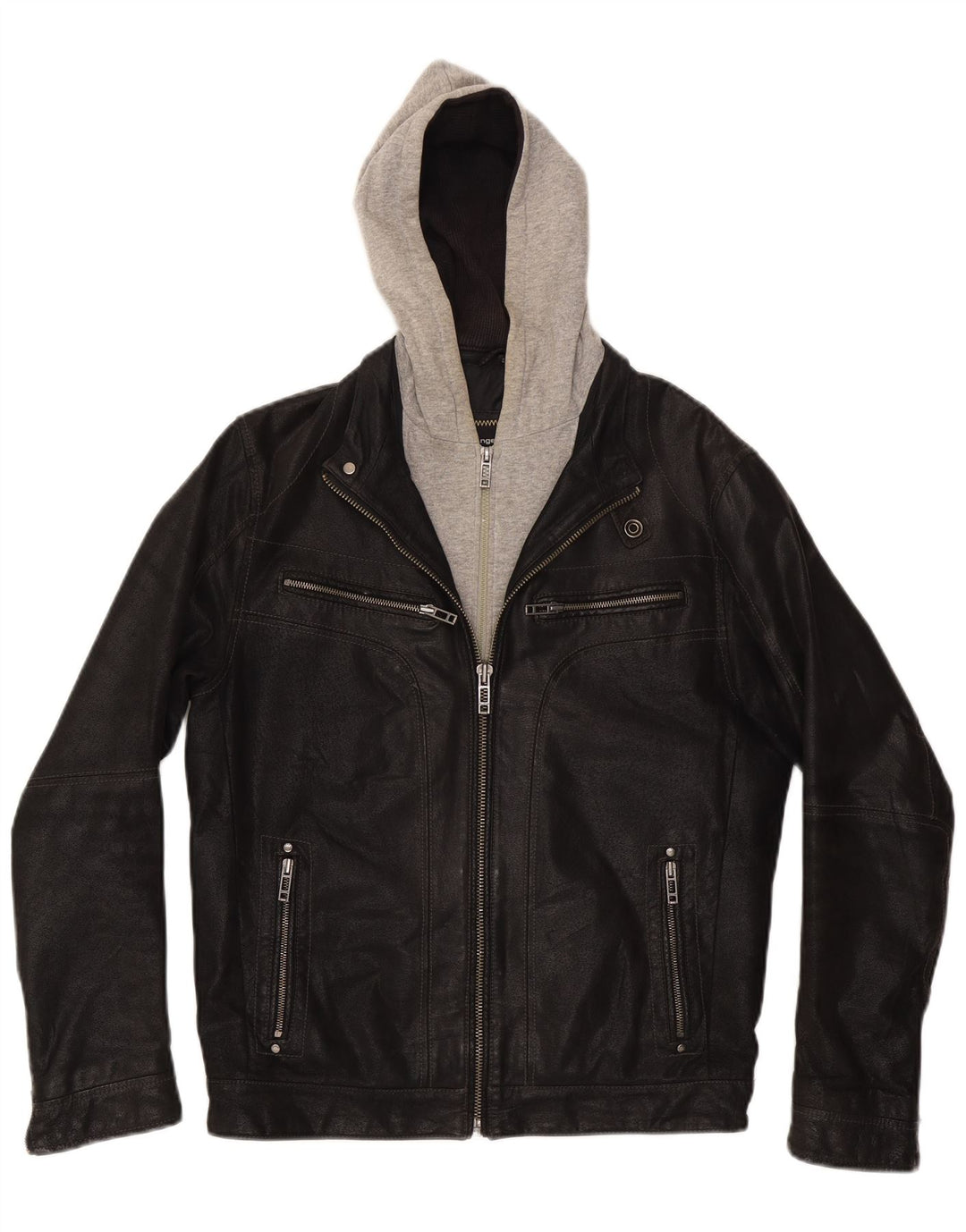 Jaqueta masculina de couro com capuz Angelo Litrico UK 36 Small Black Colourblock