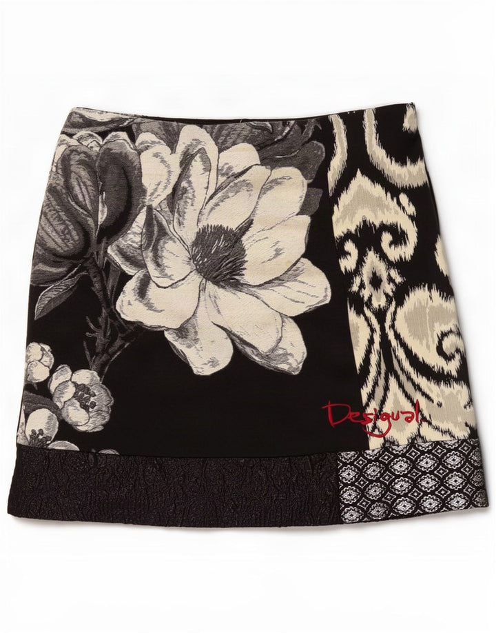 Minissaia feminina Desigual gráfica EU 40 médio W32 preto floral poliéster