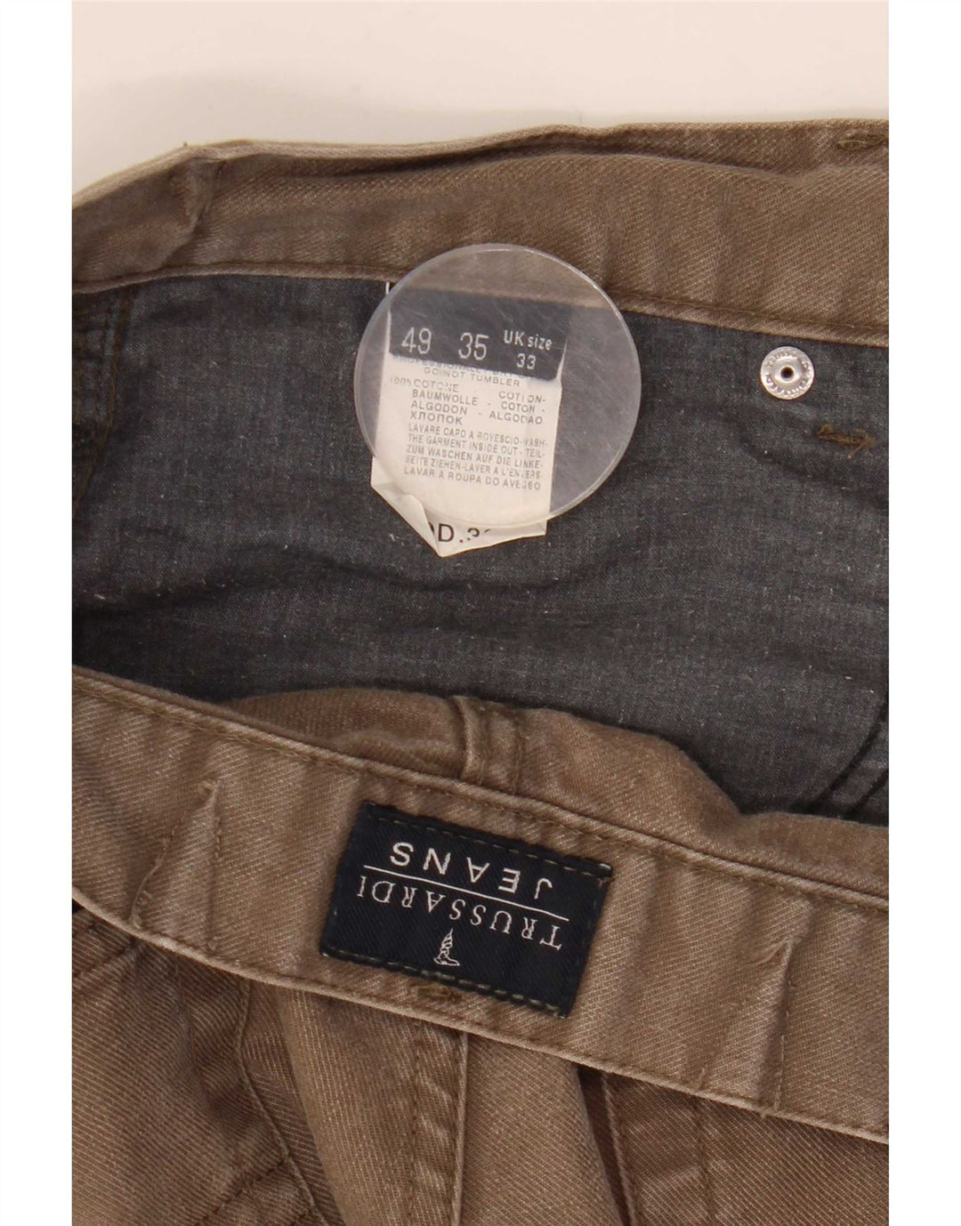 Trussardi Calça jeans reta masculina W33 L27 algodão bege