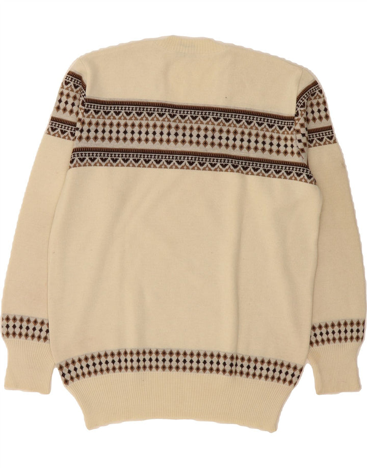 SETTEBELO Mens V-Neck Jumper Sweater Medium Beige Geometric Wool Vintage Settebelo and Second-Hand Settebelo from Messina Hembry 