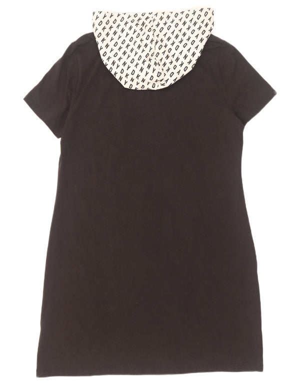 Vestido feminino Dkny com capuz e estampa gráfica Reino Unido 18 XL preto colorblock algodão