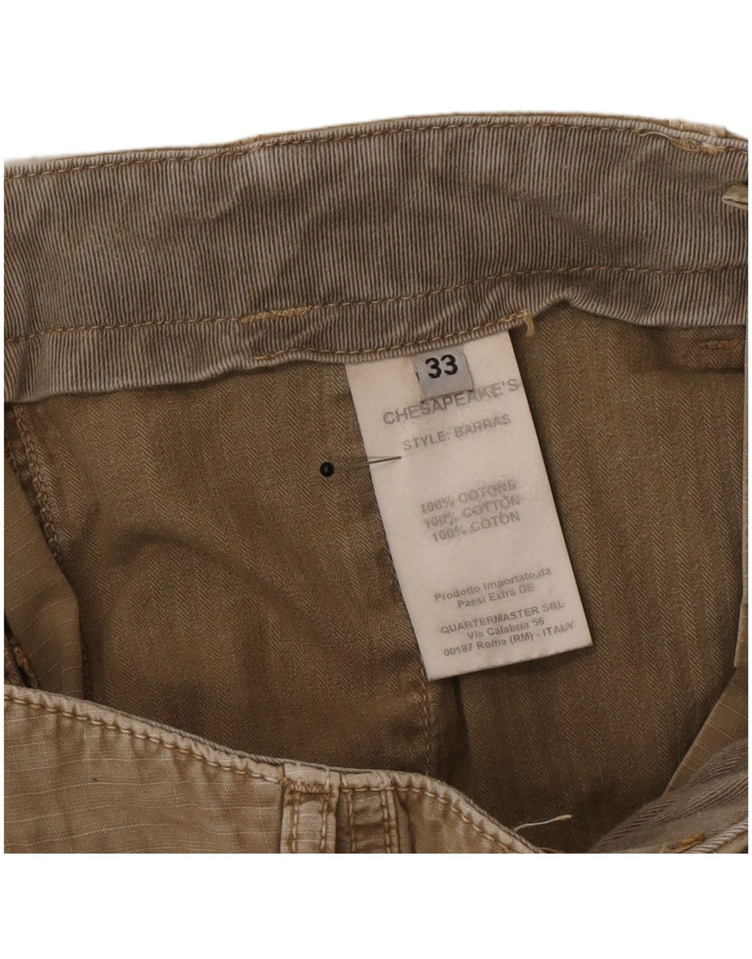 Shorts cargo masculino vintage W33 algodão listrado cáqui médio
