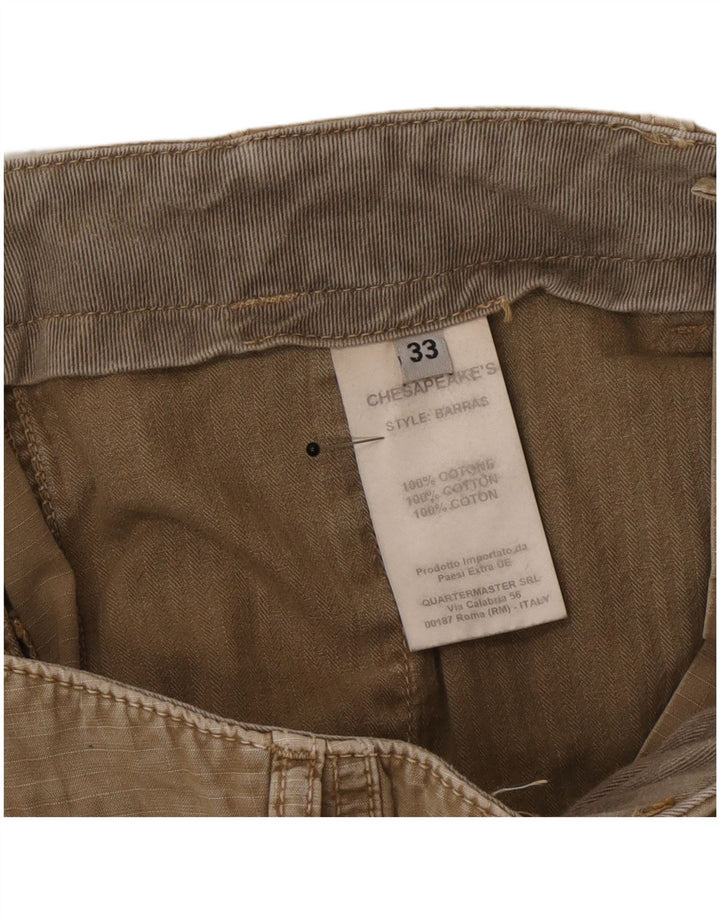 Shorts cargo masculino vintage W33 algodão listrado cáqui médio