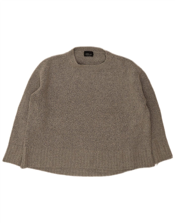 Zara Suéter feminino oversized com gola redonda Reino Unido 10 pequeno cinza acrílico