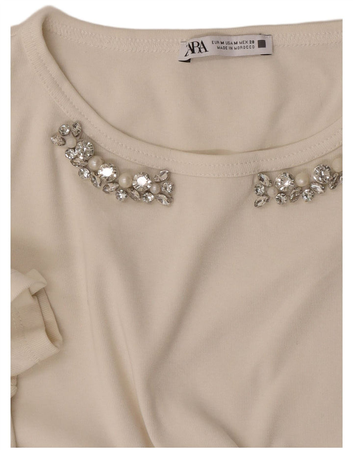 Camiseta feminina Zara UK 12 médio branco