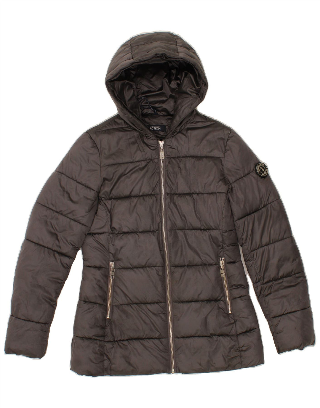 TRUSSARDI Womens Hooded Padded Jacket UK 6 XS Grey Nylon Vintage Trussardi and Second-Hand Trussardi from Messina Hembry 