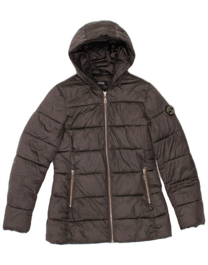 TRUSSARDI Womens Hooded Padded Jacket UK 6 XS Grey Nylon Vintage Trussardi and Second-Hand Trussardi from Messina Hembry 