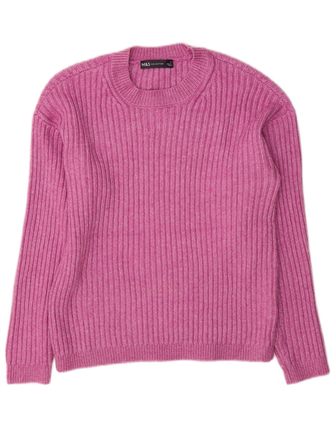 Suéter feminino Marks & Spencer com gola redonda, Reino Unido 10, pequeno, rosa, poliéster