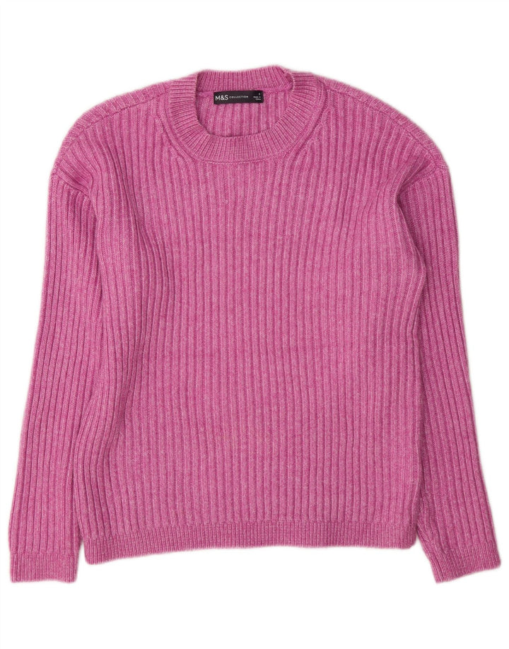Suéter feminino Marks & Spencer com gola redonda, Reino Unido 10, pequeno, rosa, poliéster